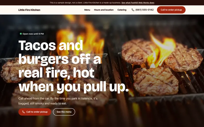 Laptop screenshot of the Little Fire Kitchen sample site