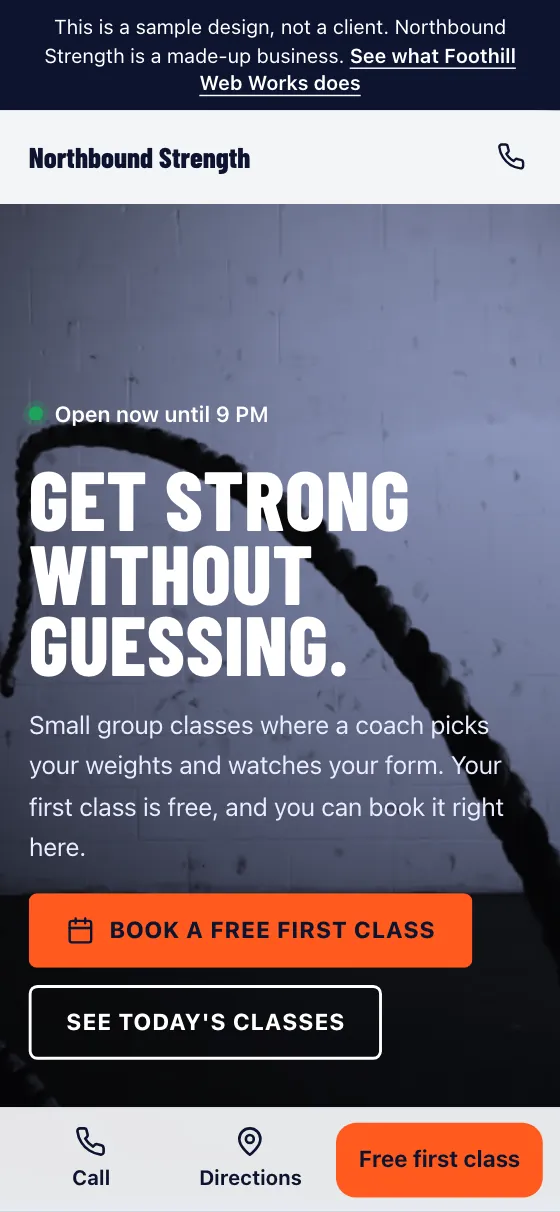 Phone screen of the Northbound Strength sample site